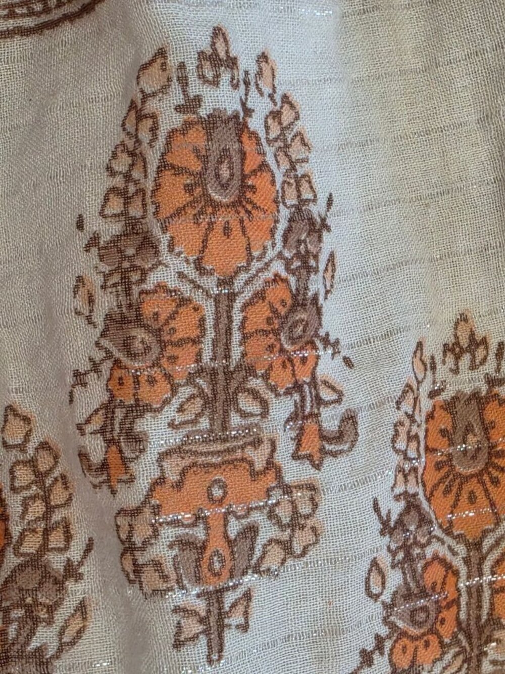 Little Miss Gypsy Boho Midi Dress L XL Batik Orange Metallic Lurex With Pockets - Picture 6 of 11